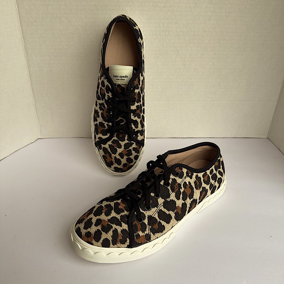 Kate Spade Brown and Black Leopard Print Sneakers Sz 7 B - Picture 1 of 10